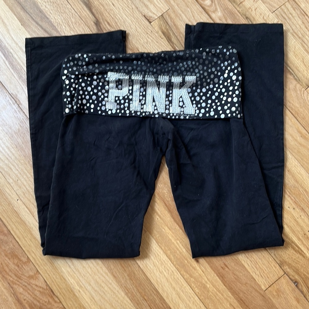 Victoria Secret Pink fold over leggings with rhinestone flare bottom